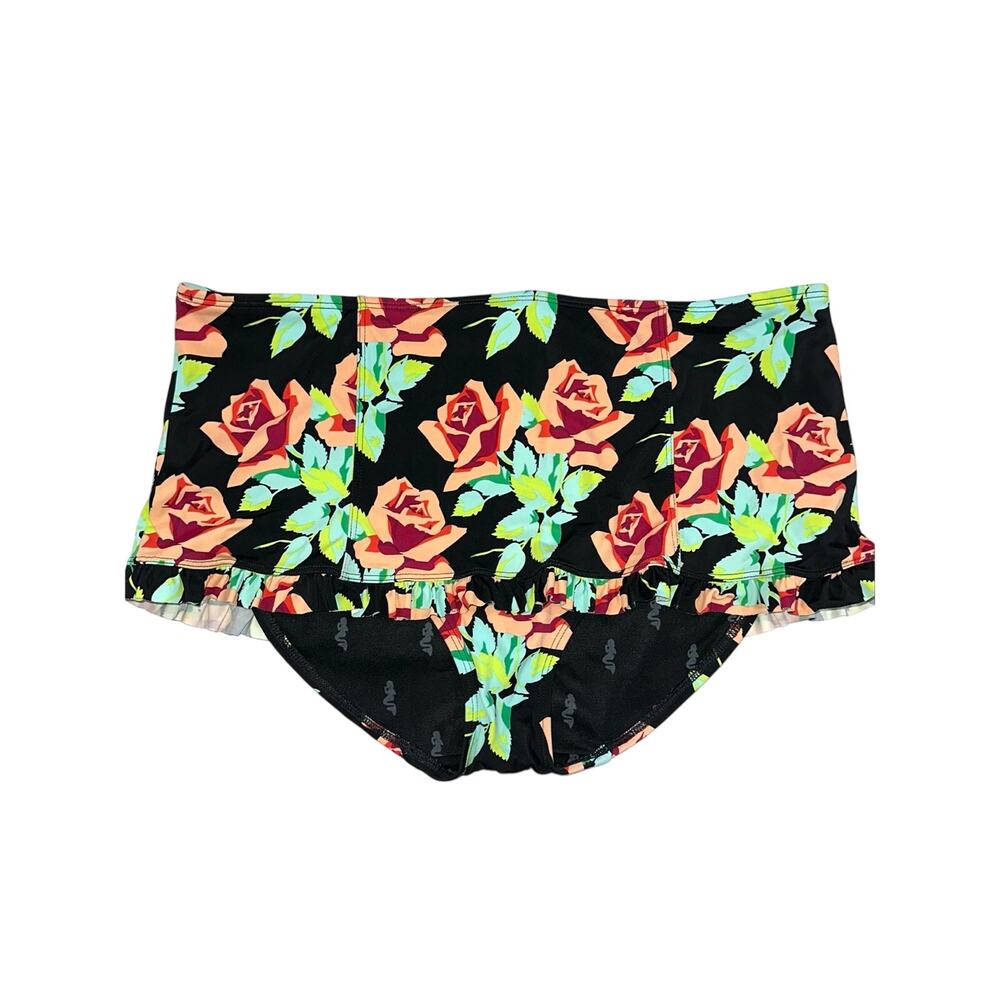 Lime Ricki Swimwear Rose Floral High Waisted Skirted Bikini Bottom Size XL